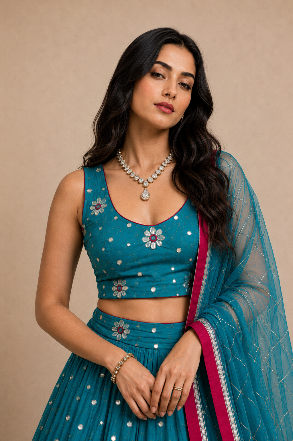 Teal Gota Patti Threadwork Lehenga